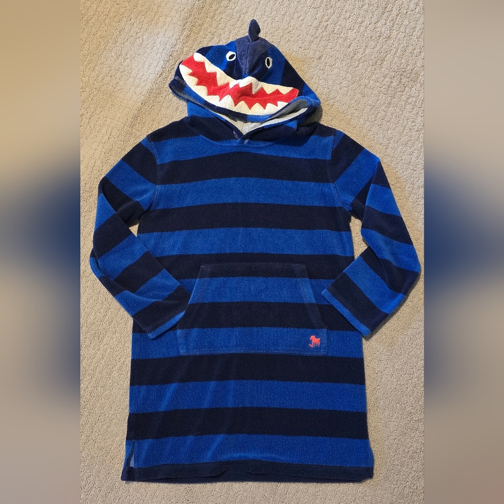 Mini Boden Navy and Blue Shark Towel Hoodie, 9-10y